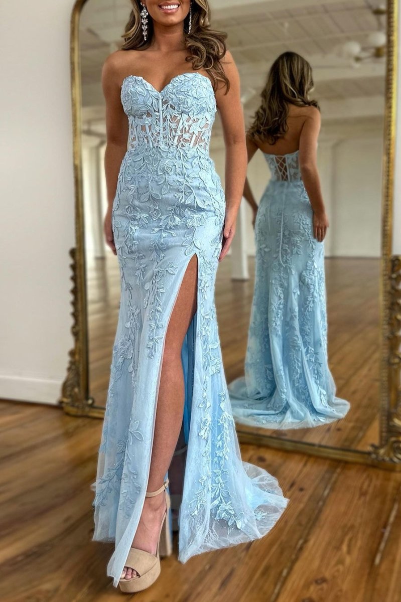 Strapless Satin Mermaid Prom Dress - Image 32