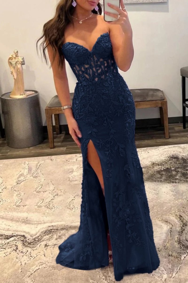 Strapless Satin Mermaid Prom Dress - Image 19