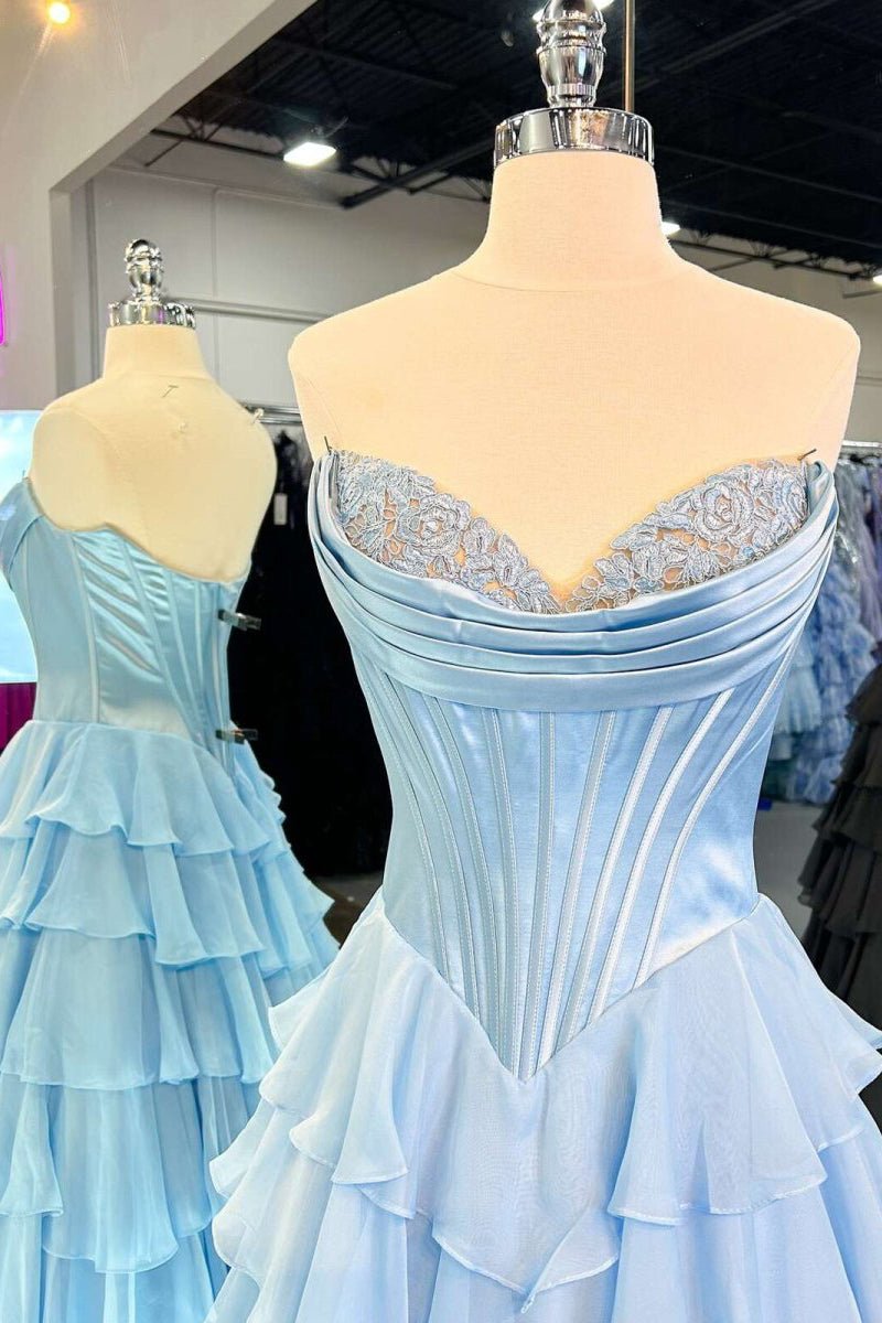 Strapless Chiffon Flowing Prom Dress - Image 8