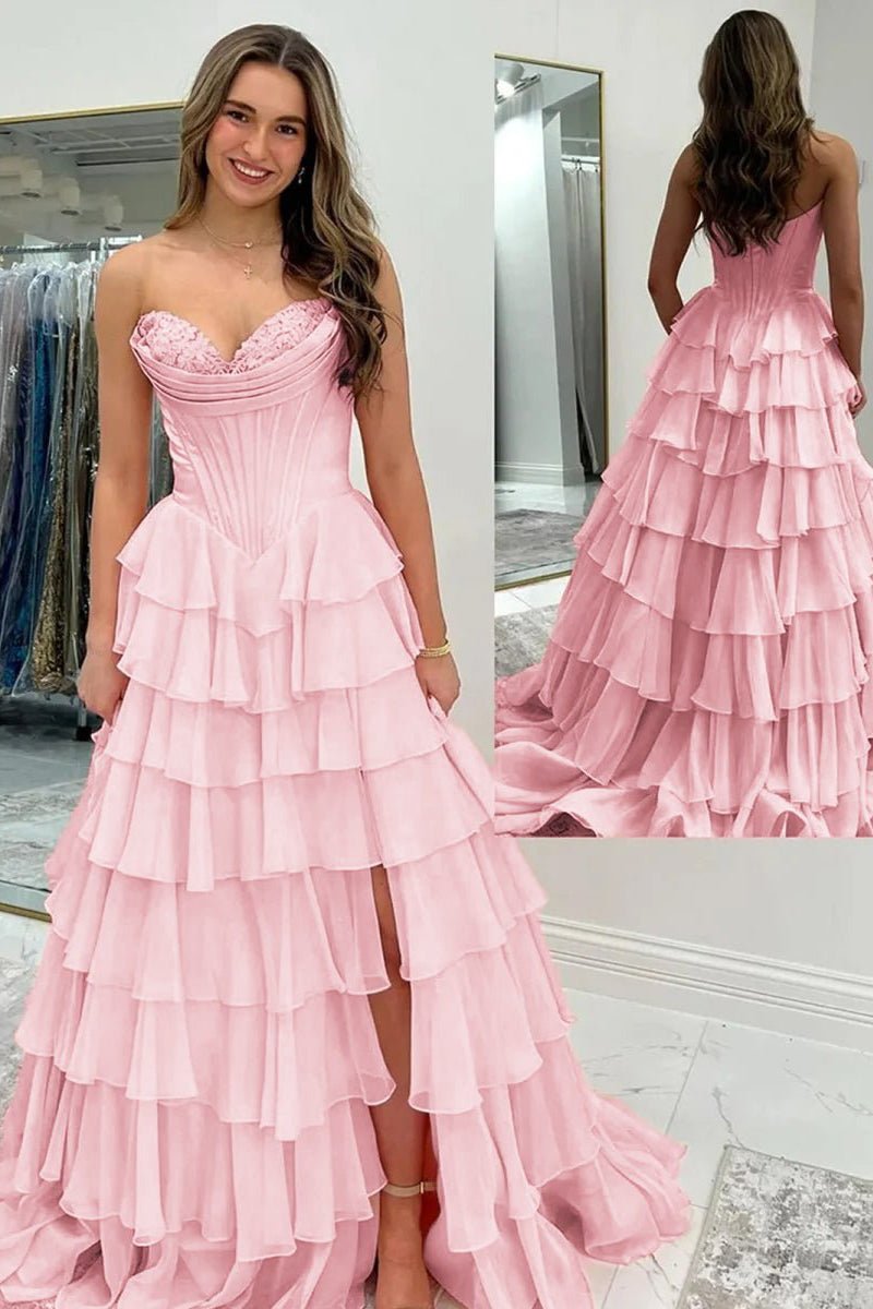Strapless Chiffon Flowing Prom Dress - Image 24