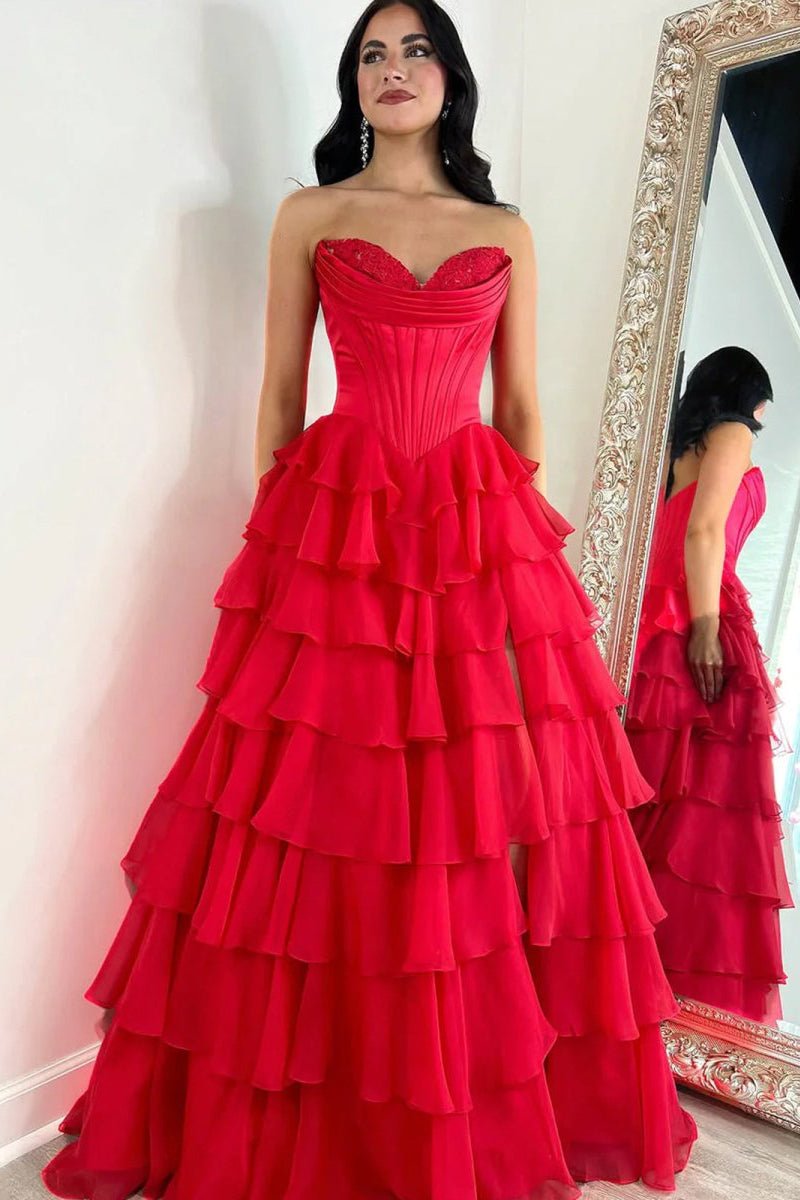Strapless Chiffon Flowing Prom Dress - Image 15