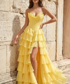 Strapless Chiffon Flowing Prom Dress