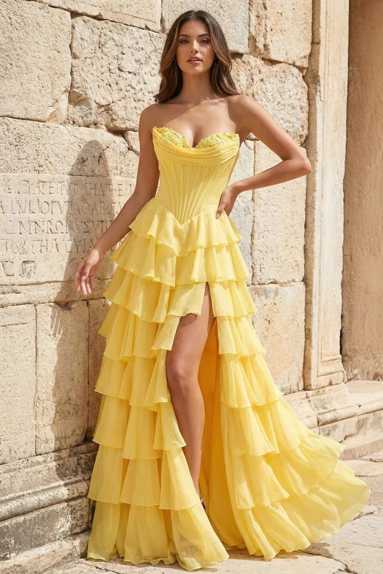 Strapless Chiffon Flowing Prom Dress
