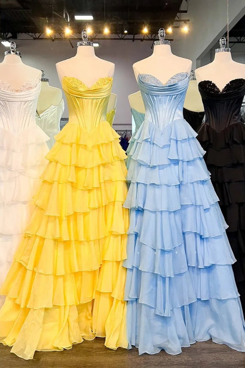 Strapless Chiffon Flowing Prom Dress - Image 7