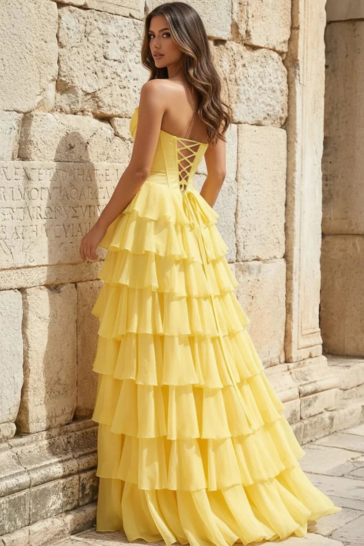 Strapless Chiffon Flowing Prom Dress - Image 2