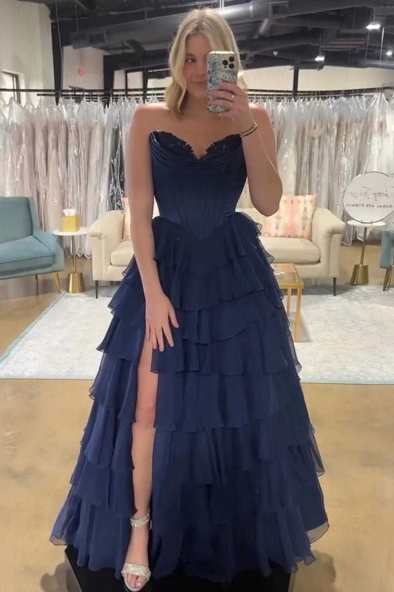 Strapless Chiffon Flowing Prom Dress - Image 21