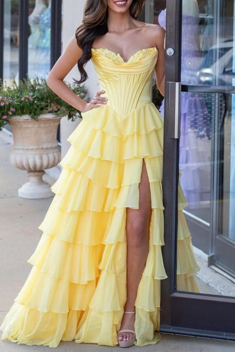 Strapless Chiffon Flowing Prom Dress - Image 3