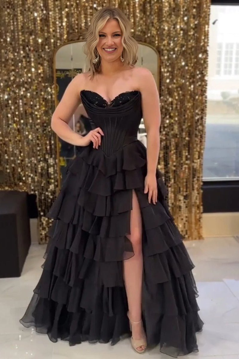 Strapless Chiffon Flowing Prom Dress - Image 11