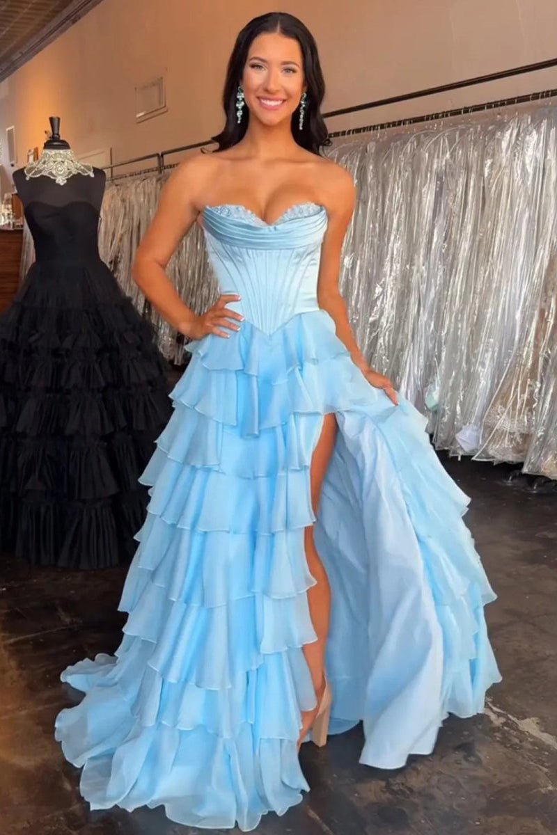 Strapless Chiffon Flowing Prom Dress - Image 5