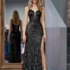 Sparkly Blue Sheath Sequins Long Prom Dress with Slit