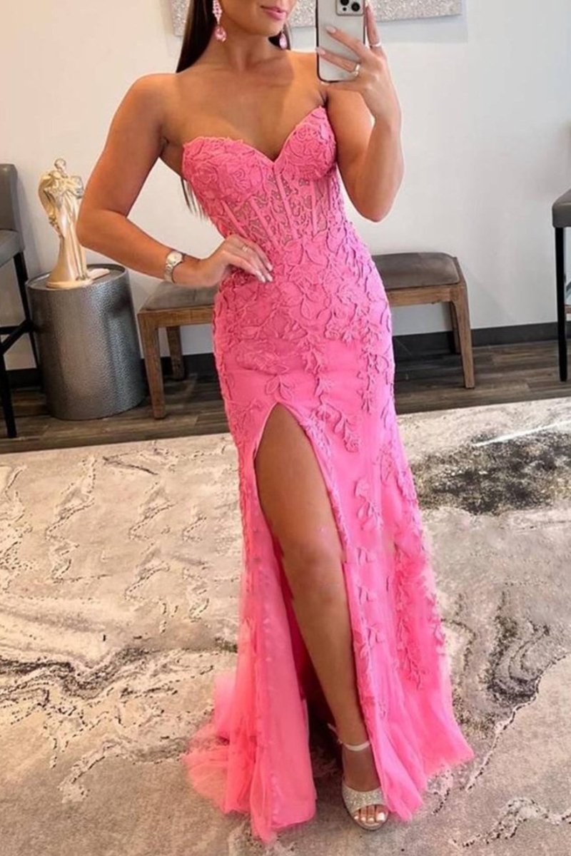 Strapless Satin Mermaid Prom Dress - Image 9
