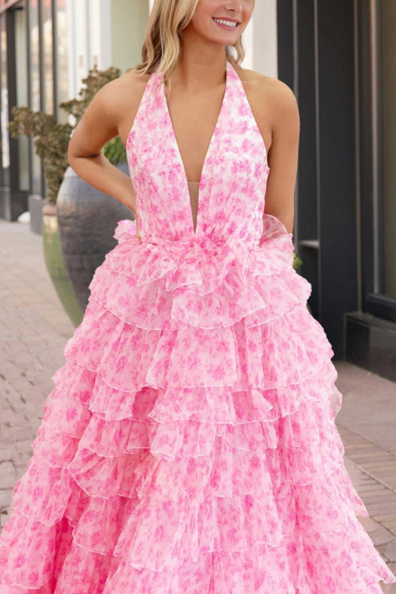 V-Neck Satin Slit Prom Dress - Image 5