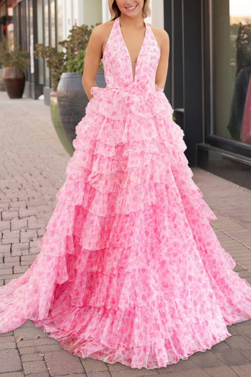V-Neck Satin Slit Prom Dress - Image 4