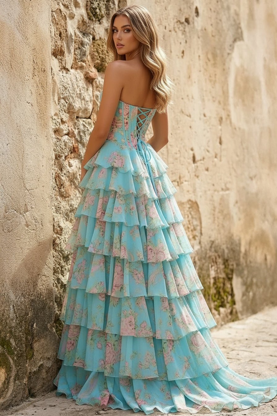 V-Neck Satin Slit Prom Dress - Image 2