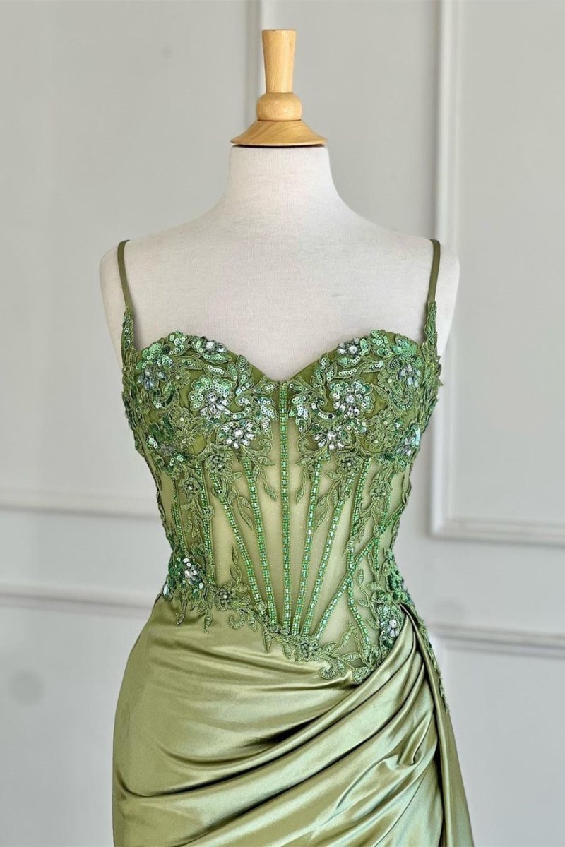 Spaghetti Strap Satin Mermaid Prom Dress - Image 11