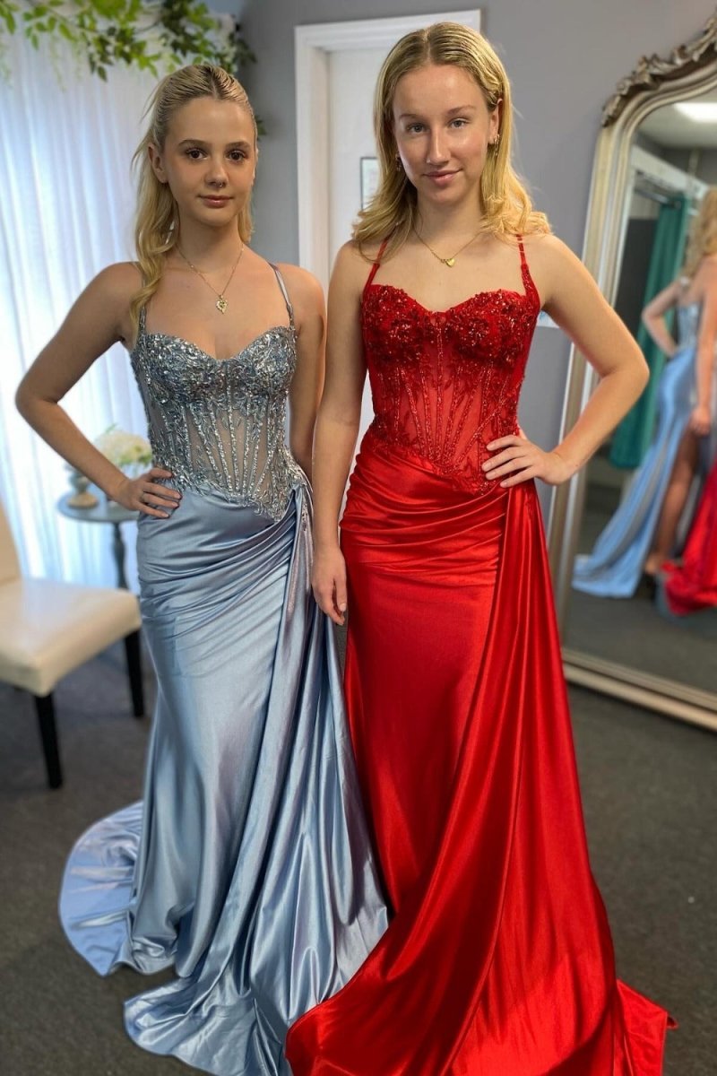 Spaghetti Strap Satin Mermaid Prom Dress - Image 13